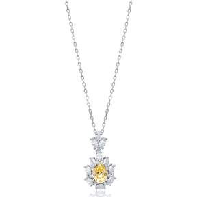 Pear Citrine CZ Flower Wholesale 925 Silver Charm Necklace