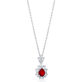 Pear Garnet CZ Flower Wholesale 925 Silver Charm Necklace