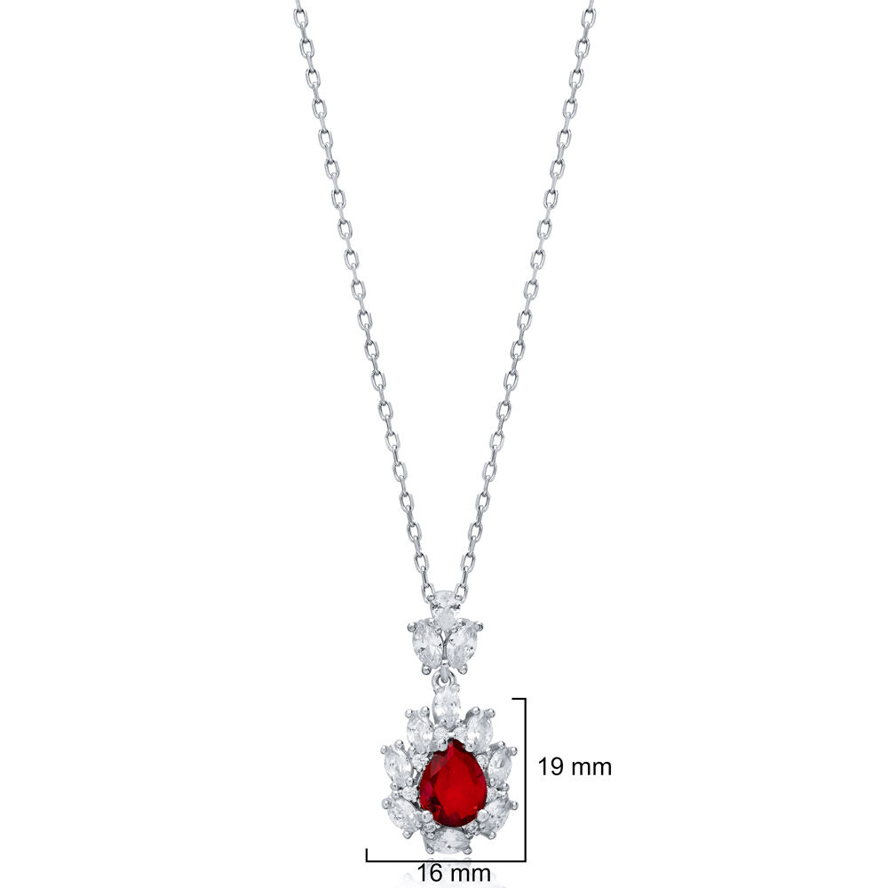 Pear Garnet CZ Flower Wholesale 925 Silver Charm Necklace