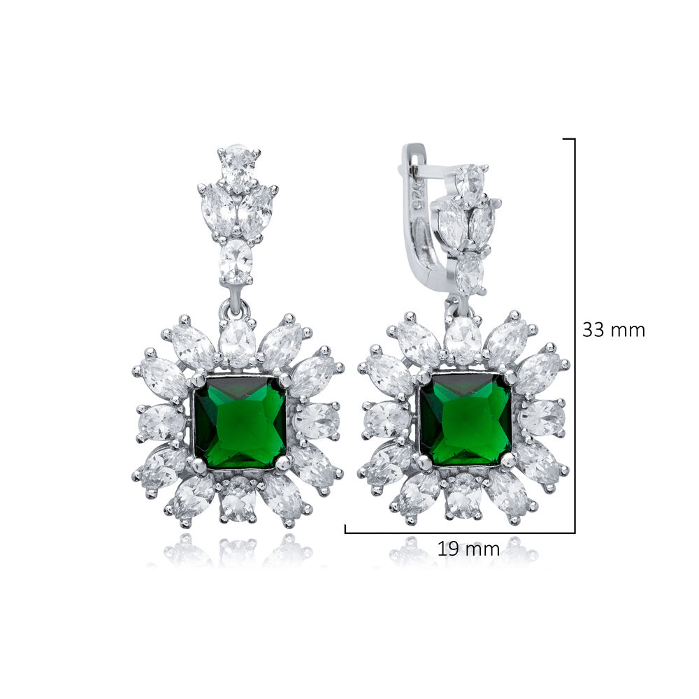 Emerald Square CZ Flower Design Wholesale Silver Cluster Earrings