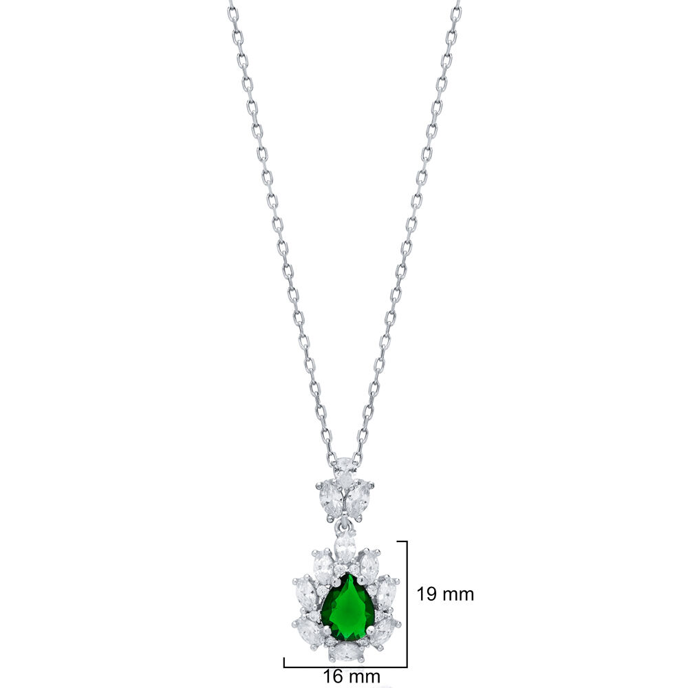 Pear Emerald CZ Flower Wholesale 925 Silver Charm Necklace