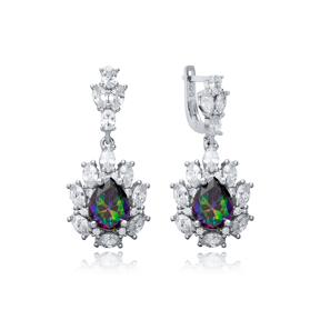 Mystic Topaz CZ Stones Pear Drop Wholesale 925 Silver Dangle Earrings