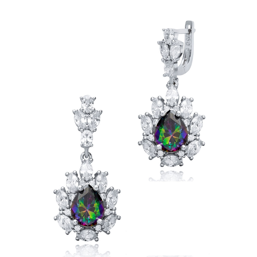 Mystic Topaz CZ Stones Pear Drop Wholesale 925 Silver Cluster Earrings