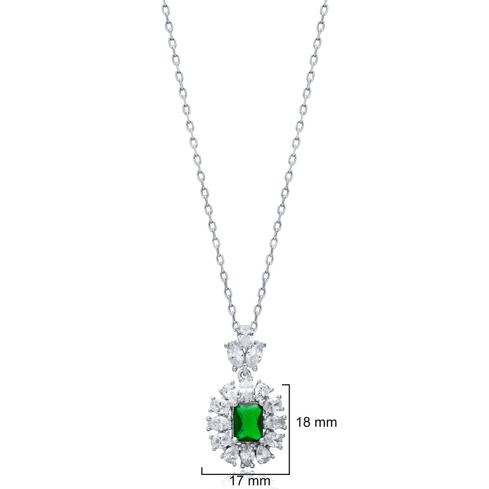 Rectangle Emerald CZ Flower Wholesale 925 Silver Charm Necklace