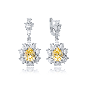 Citrine CZ Stones Pear Drop Wholesale 925 Silver Dangle Earrings