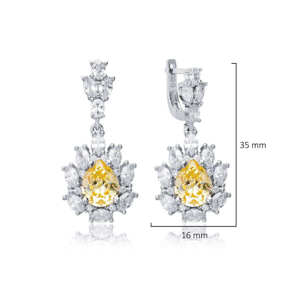 Citrine CZ Stones Pear Drop Wholesale 925 Silver Cluster Earrings