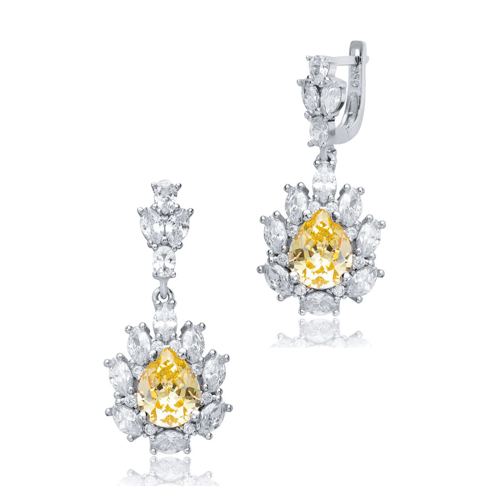 Citrine CZ Stones Pear Drop Wholesale 925 Silver Cluster Earrings