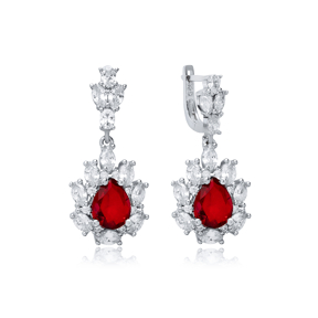 Garnet CZ Stones Pear Drop Wholesale 925 Silver Dangle Earrings