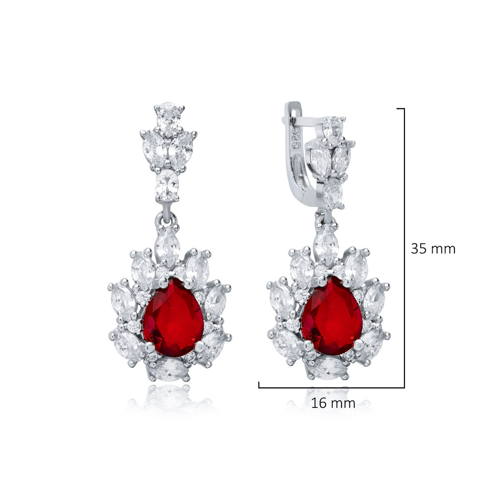 Garnet CZ Stones Pear Drop Wholesale 925 Silver Cluster Earrings