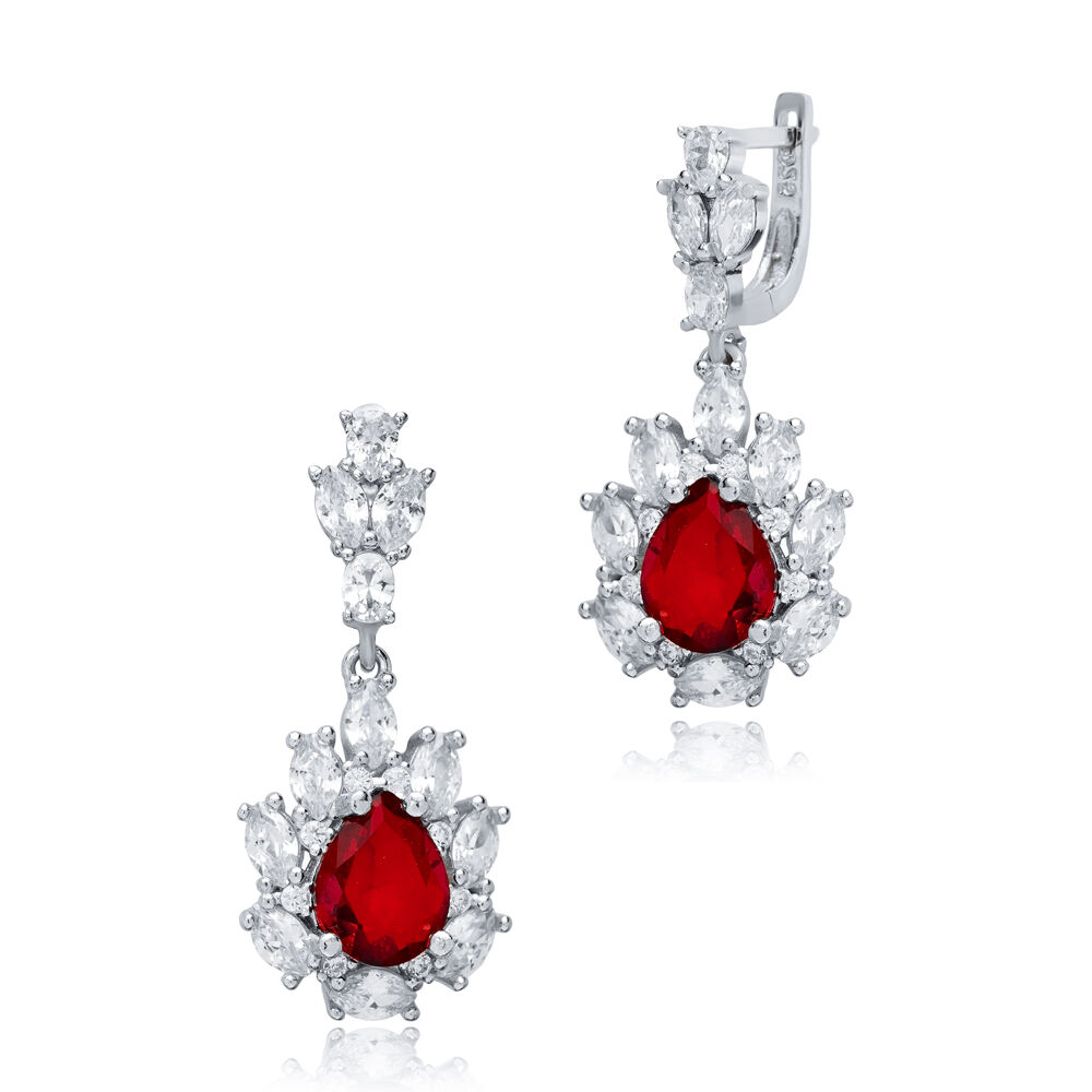 Garnet CZ Stones Pear Drop Wholesale 925 Silver Dangle Earrings