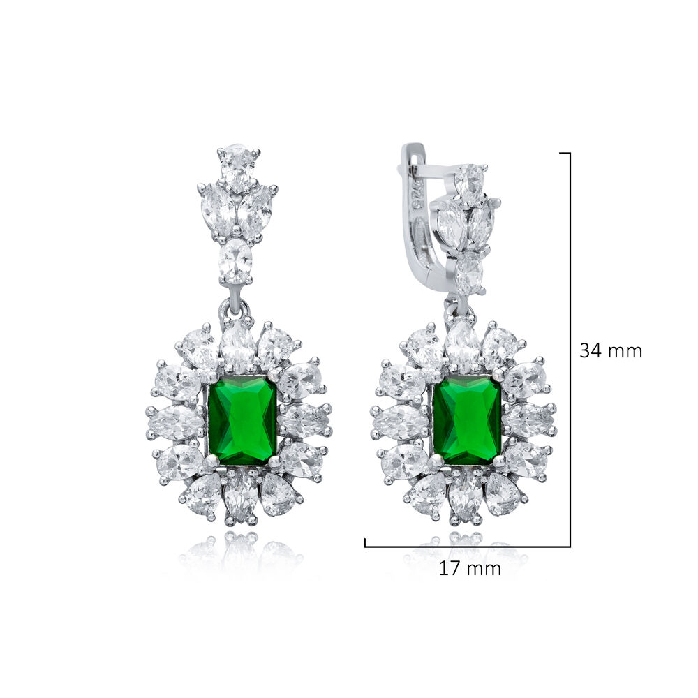 Emerald Rectangle Shape CZ Wholesale 925 Silver Cluster Earrings