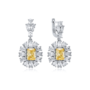 Citrine Rectangle Shape CZ Wholesale 925 Silver Dangle Earrings