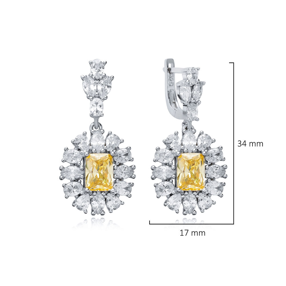 Citrine Rectangle Shape CZ Wholesale 925 Silver Cluster Earrings