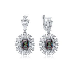 Mystic Topaz Rectangle Shape CZ Wholesale 925 Silver Dangle Earrings