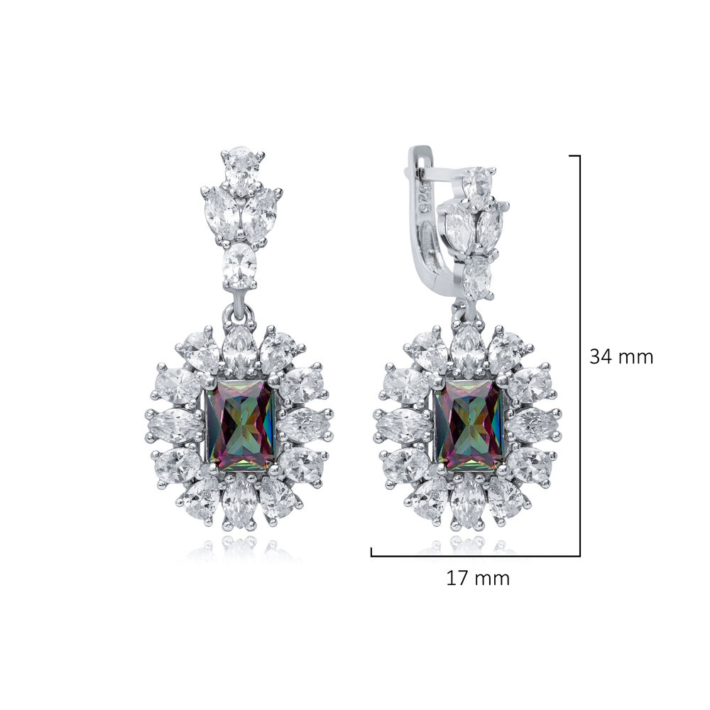 Mystic Topaz Rectangle Shape CZ Wholesale 925 Silver Cluster Earrings