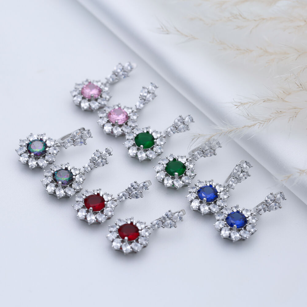 Round Sapphire CZ Cluster Earrings Wholesale 925 Silver Jewelry