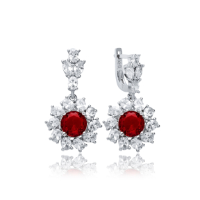 Round Garnet CZ Dangle Earrings Wholesale 925 Silver Jewelry