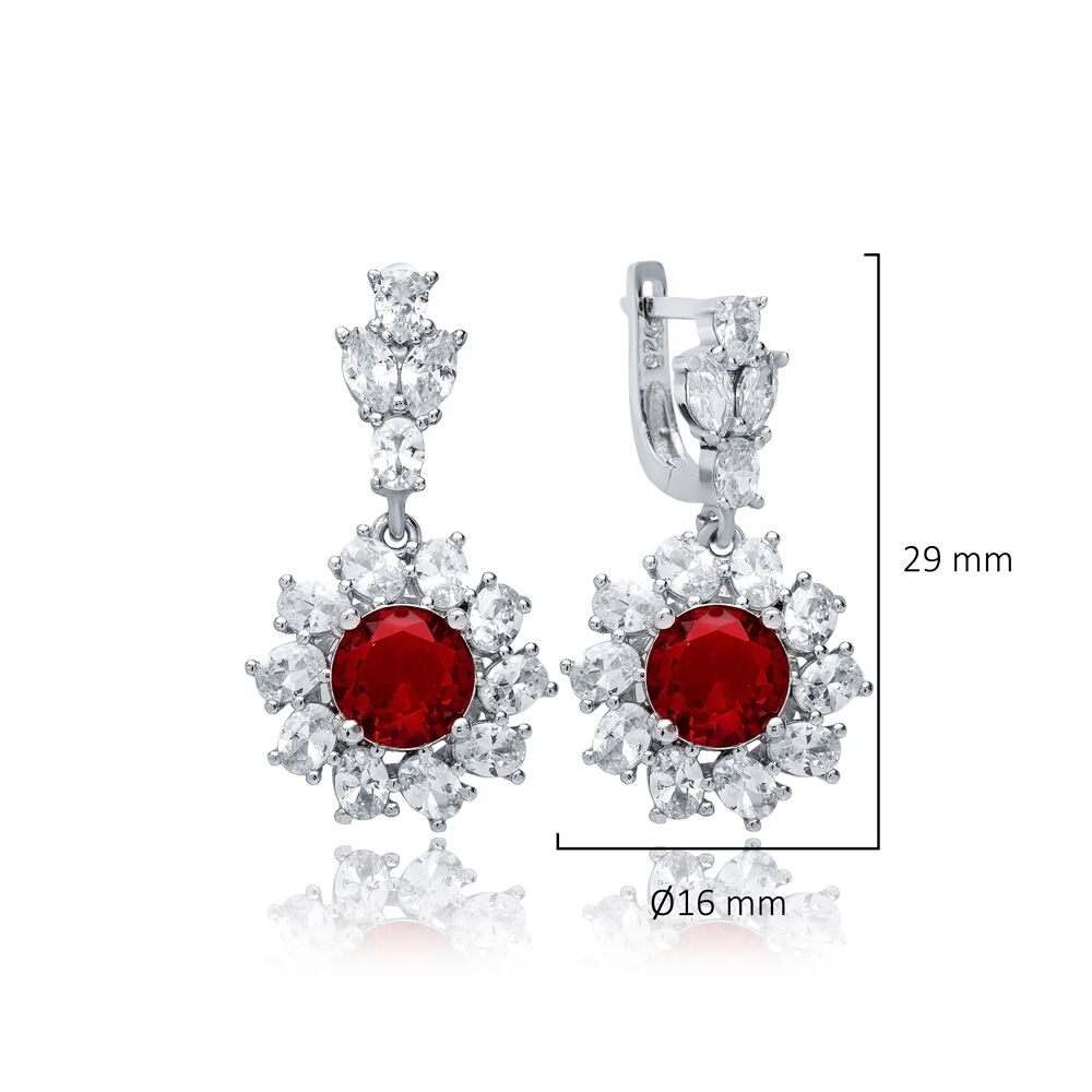 Round Garnet CZ Dangle Earrings Wholesale 925 Silver Jewelry