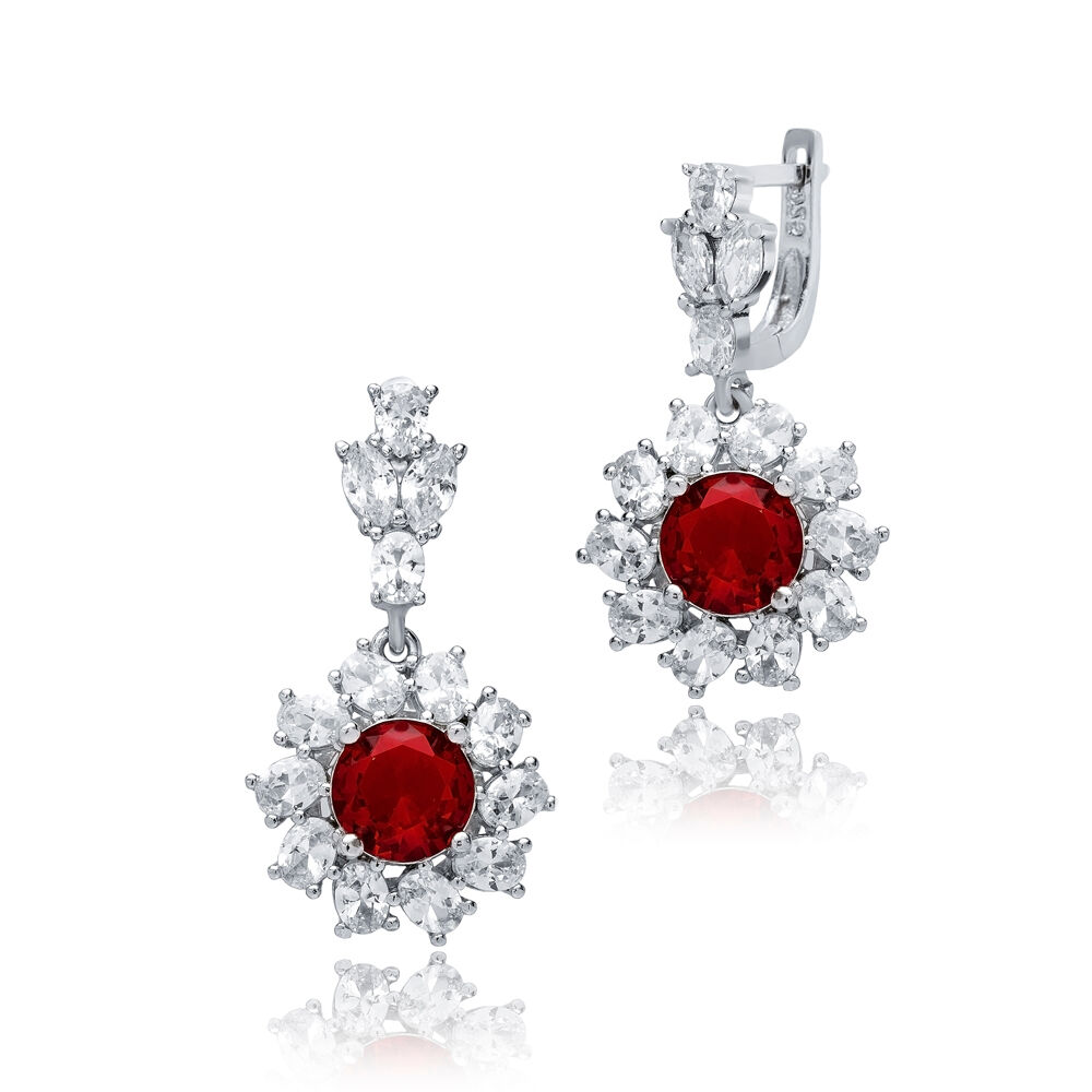 Round Garnet CZ Cluster Earrings Wholesale 925 Silver Jewelry