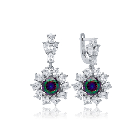 Round Mystic Topaz CZ Dangle Earrings Wholesale 925 Silver Jewelry