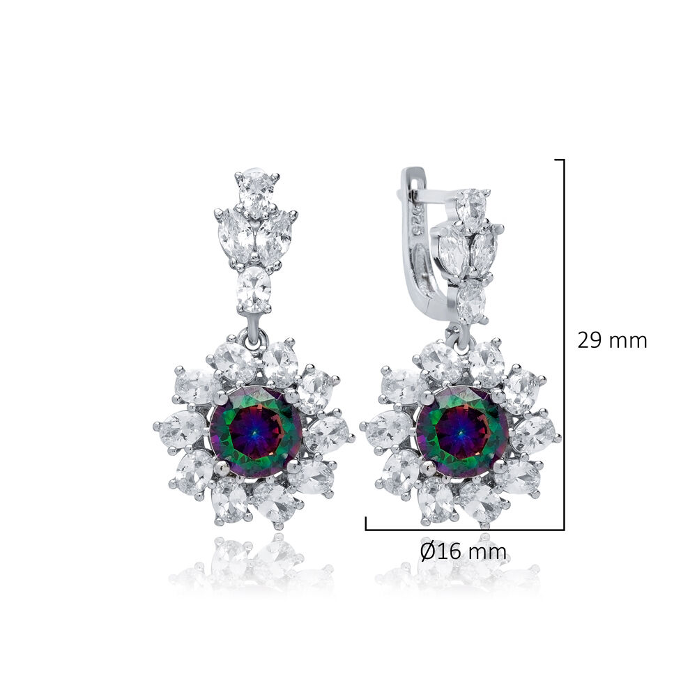 Round Mystic Topaz CZ Dangle Earrings Wholesale 925 Silver Jewelry