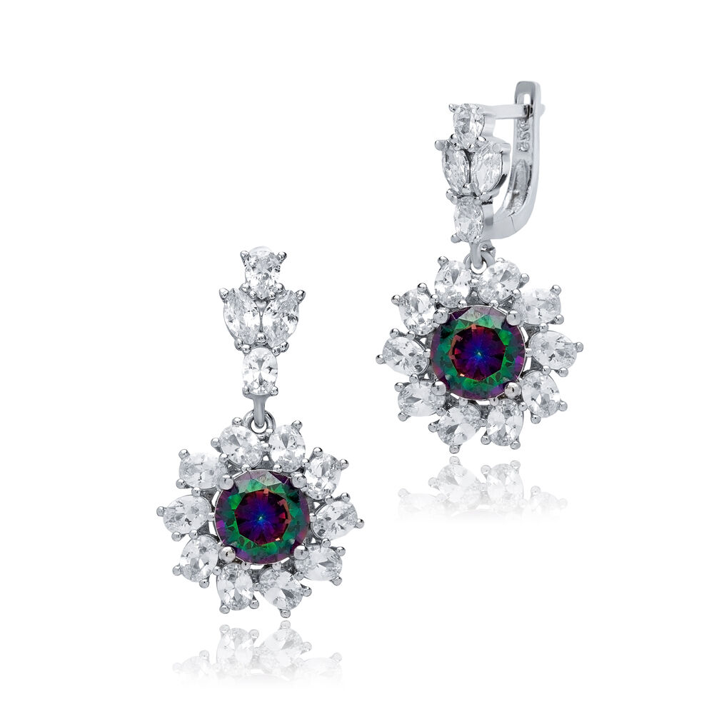 Round Mystic Topaz CZ Cluster Earrings Wholesale 925 Silver Jewelry