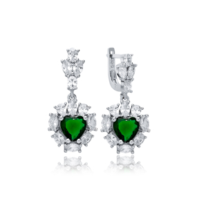 Heart Emerald CZ Dangle Earrings Wholesale 925 Silver Jewelry