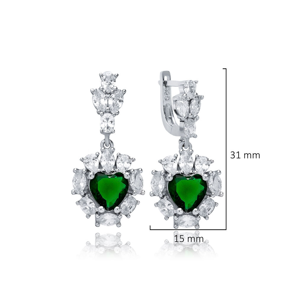 Heart Emerald CZ Cluster Earrings Wholesale 925 Silver Jewelry