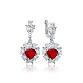 Heart Garnet CZ Dangle Earrings Wholesale 925 Silver Jewelry