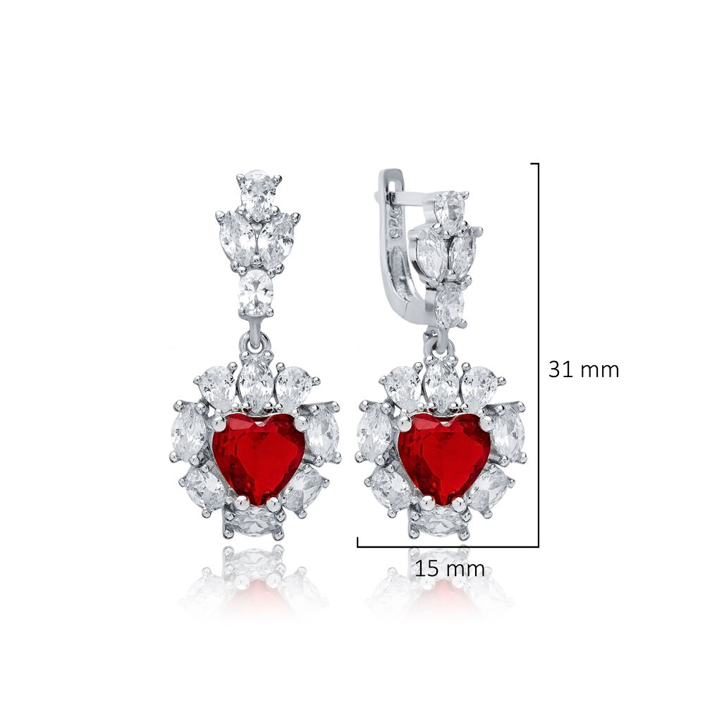 Heart Garnet CZ Cluster Earrings Wholesale 925 Silver Jewelry