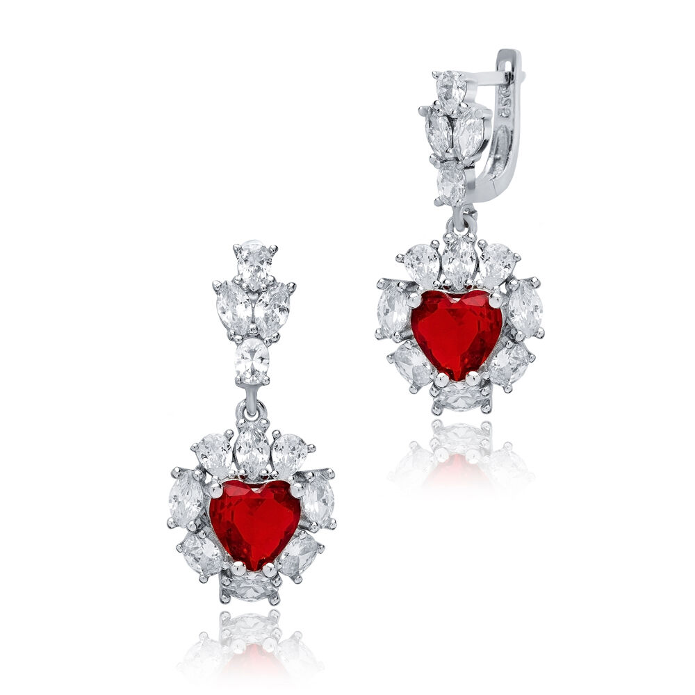 Heart Garnet CZ Cluster Earrings Wholesale 925 Silver Jewelry