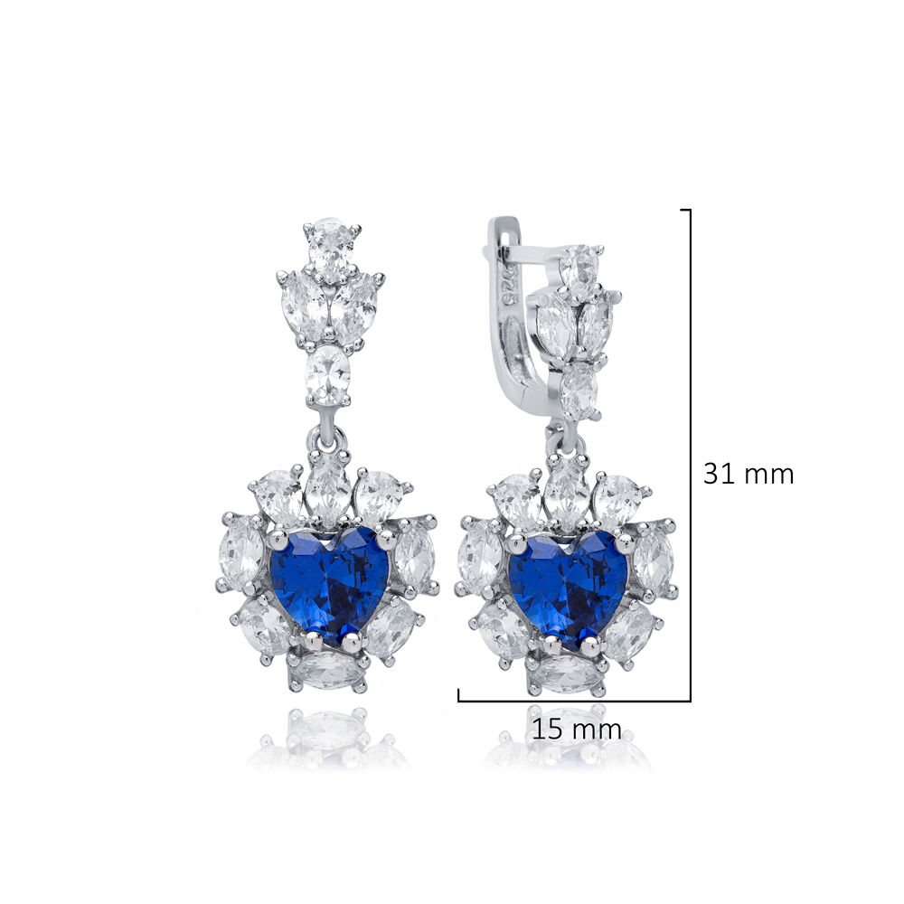 Heart Sapphire CZ Dangle Earrings Wholesale 925 Silver Jewelry