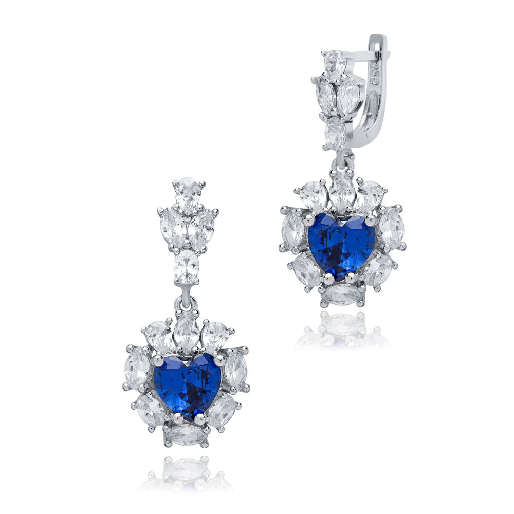 Heart Sapphire CZ Cluster Earrings Wholesale 925 Silver Jewelry