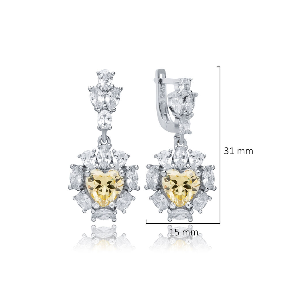 Heart Citrine CZ Cluster Earrings Wholesale 925 Silver Jewelry