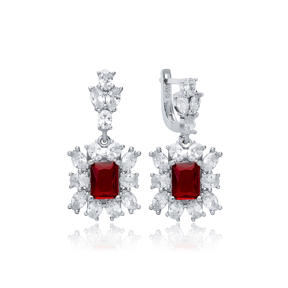 Rectangle Garnet CZ Dangle Earrings Wholesale 925 Silver Jewelry