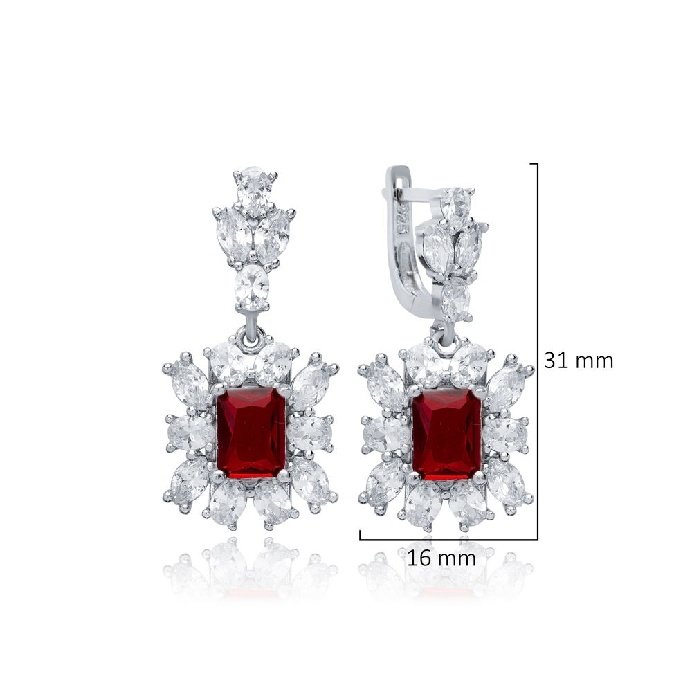 Rectangle Garnet CZ Cluster Earrings Wholesale 925 Silver Jewelry