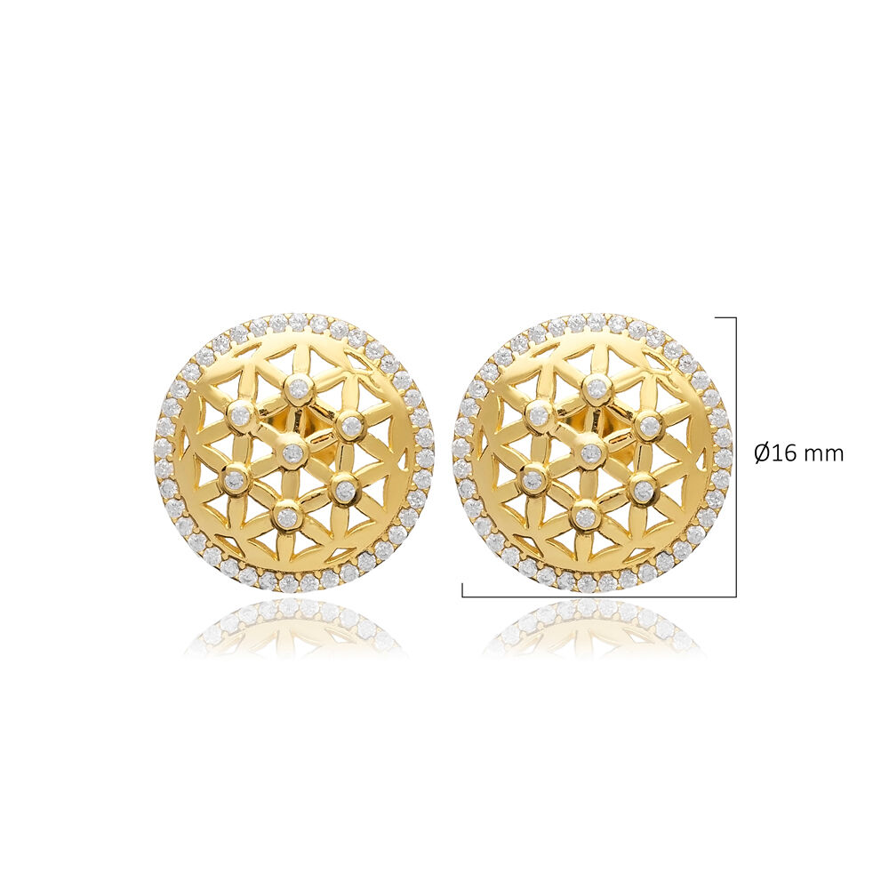 Flower of Life Design CZ Stud Earrings