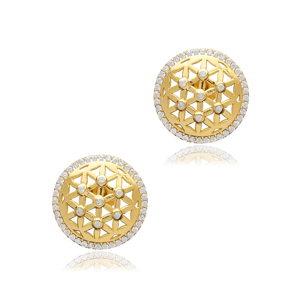 Flower of Life Design CZ Stud Earrings