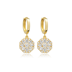 Flower Shape CZ Stone Dangle Earrings Wholesale Silver Jewelry