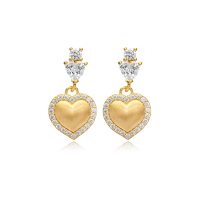 Heart Design CZ Stone Silver Stud Earrings Jewelry