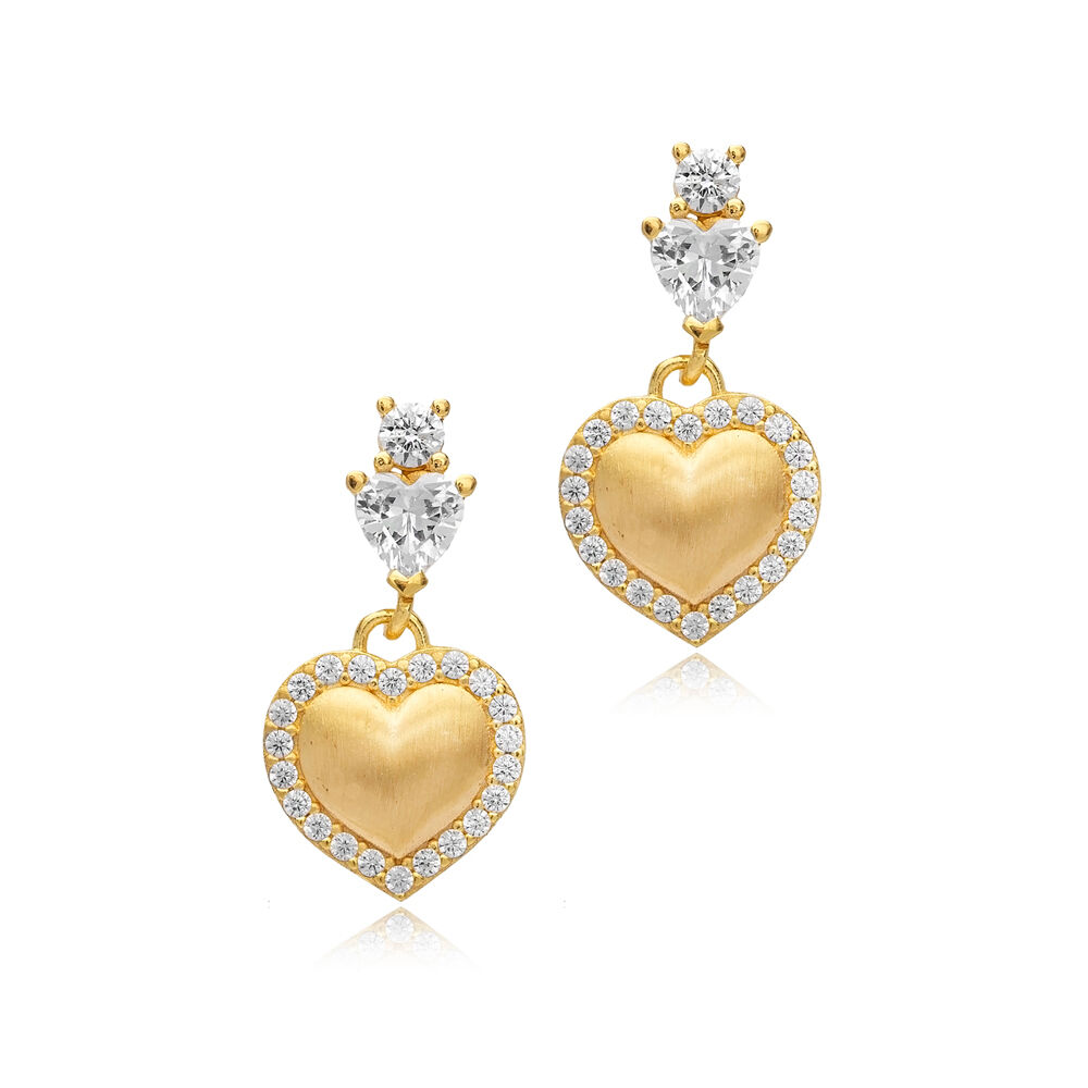 Heart Design CZ Stone Silver Stud Earrings