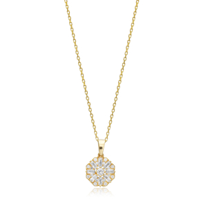 Flower Shape CZ Stone Charm Necklace Wholesale Silver Jewelry