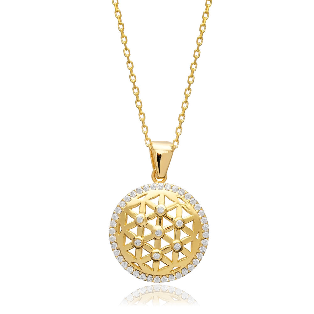 Flower of Life CZ Stone Charm Necklace Wholesale Silver Jewelry