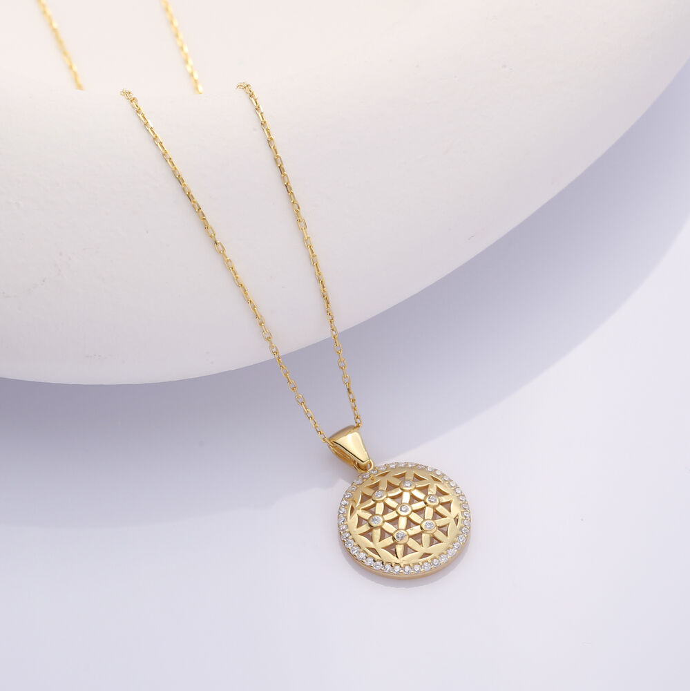 Flower of Life CZ Stone Charm Necklace Wholesale Silver Jewelry