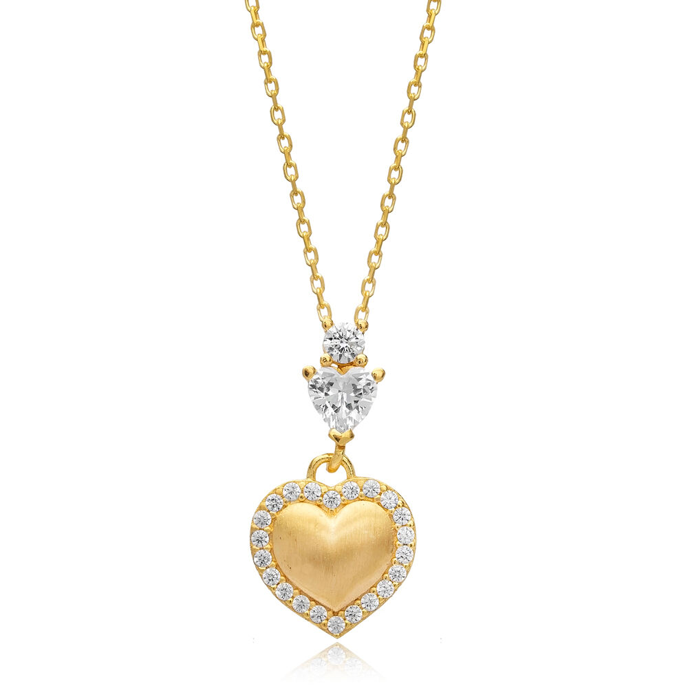 Heart Design CZ Stone Charm Necklace Turkish Silver Jewelry