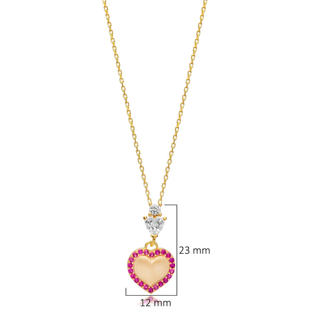 Ruby CZ Stone Heart Design Silver Charm Pendant Necklace