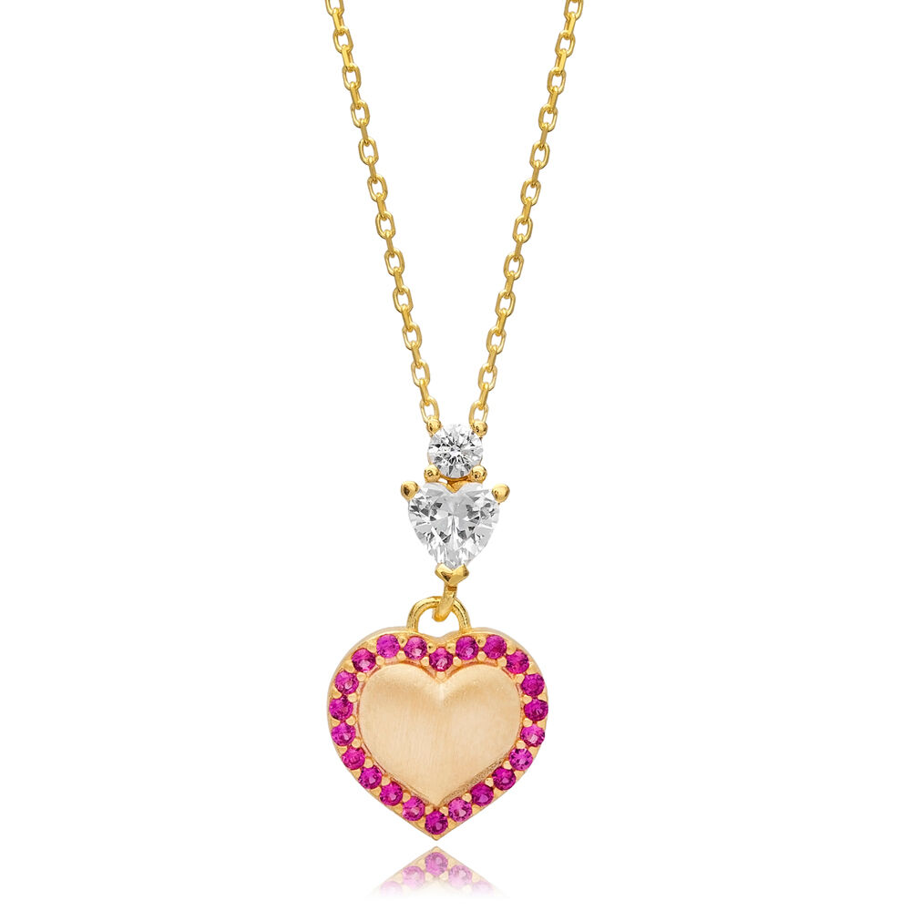 Ruby CZ Stone Heart Design Silver Charm Pendant Necklace