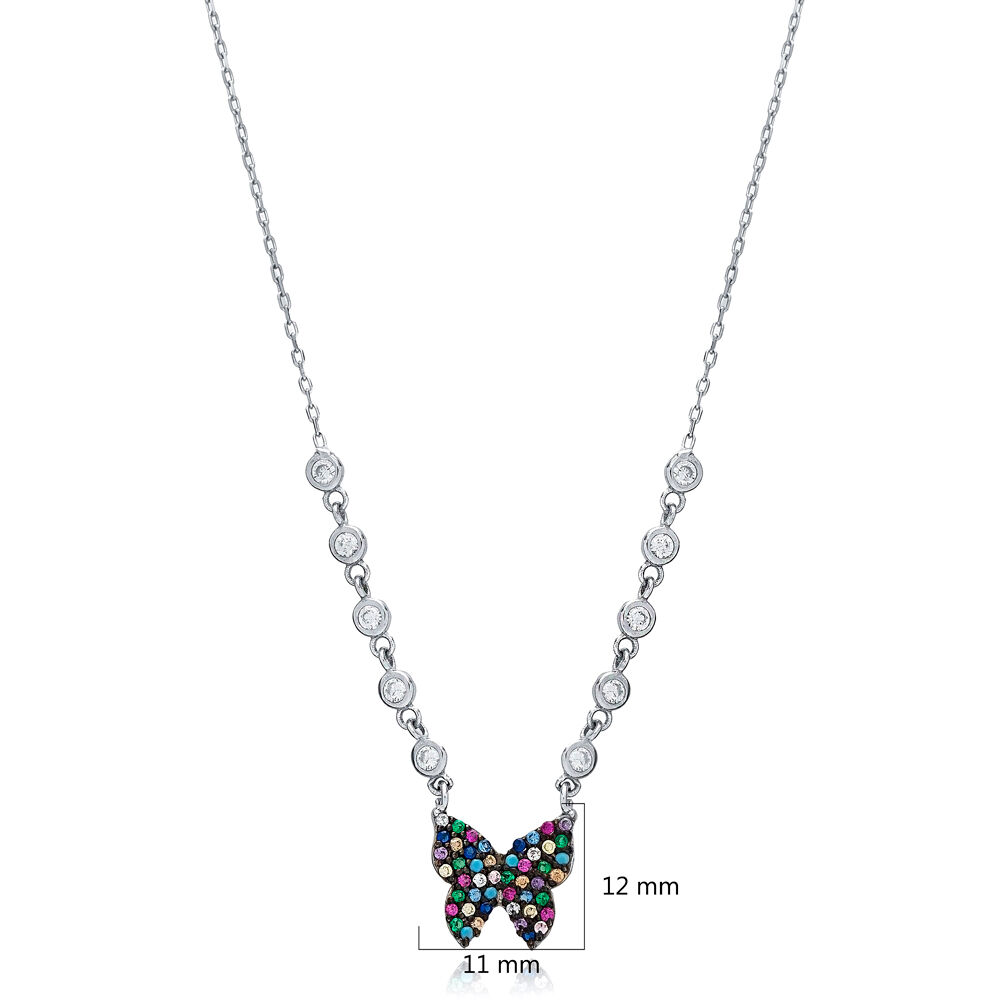 Colorful CZ Butterfly Design Wholesale 925 Silver Charm Necklace