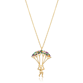 Colorful CZ Parachute Boy Wholesale Silver Charm Necklace