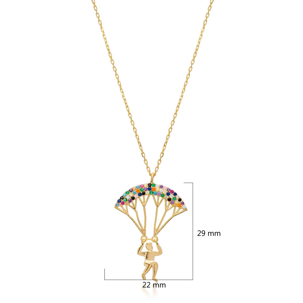 Colorful CZ Parachute Boy Wholesale Silver Charm Necklace